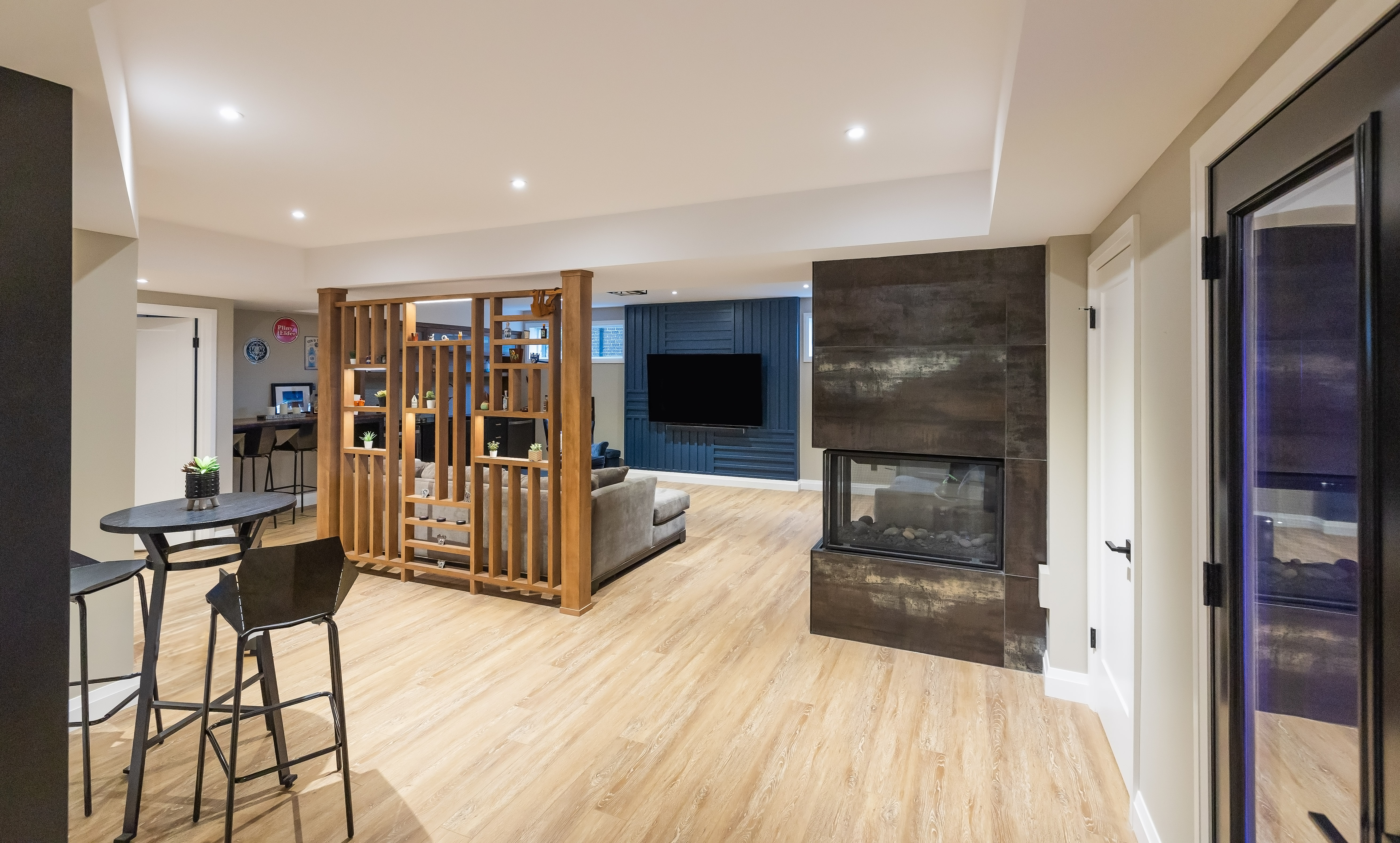 Upper Beechwood finished basement with fireplace